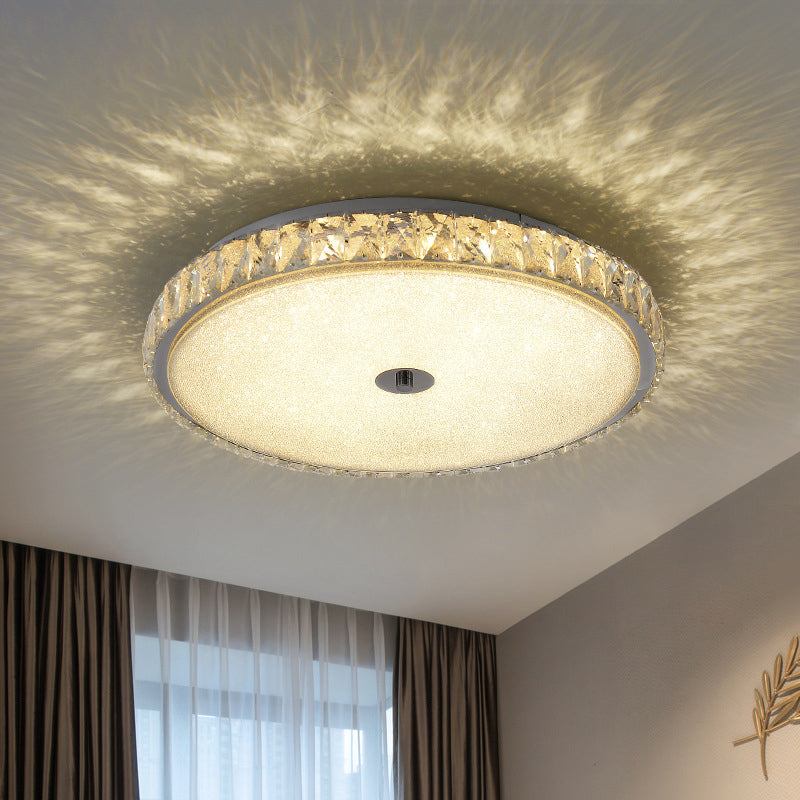 Round Bedroom Flush Mount Lamp Modern Style Crystal 14"/23.5"/31.5" W LED Chrome Flush Ceiling Light