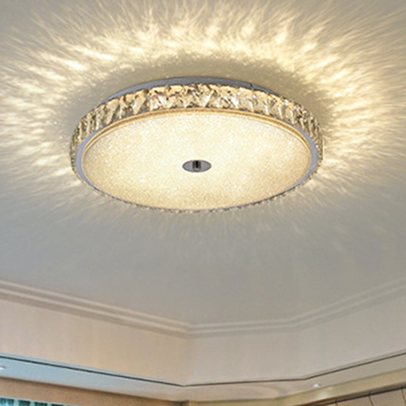 Round Bedroom Flush Mount Lamp Modern Style Crystal 14"/23.5"/31.5" W LED Chrome Flush Ceiling Light