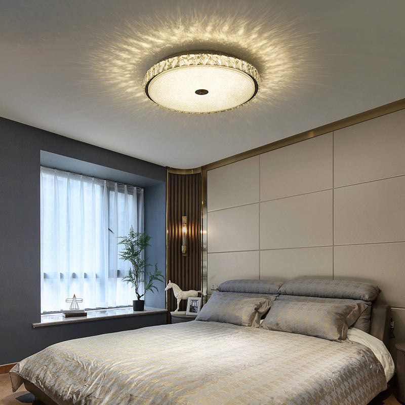 Round Bedroom Flush Mount Lamp Modern Style Crystal 14"/23.5"/31.5" W LED Chrome Flush Ceiling Light