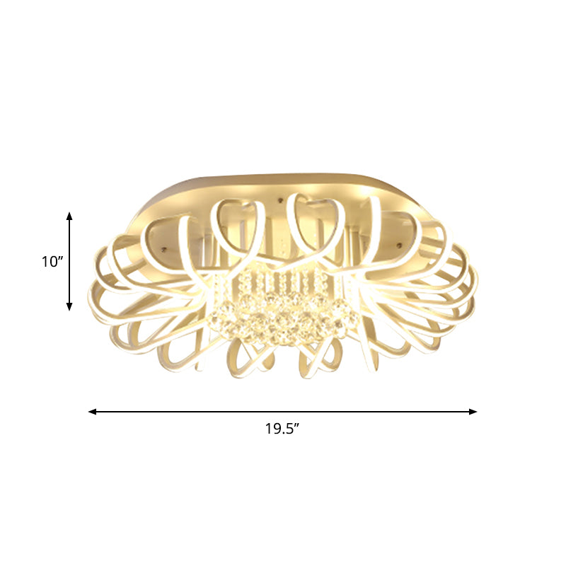 Luminaire encastré ovale en acrylique de 19,5 / 24,5 po de W, éclairage de plafond blanc moderne à LED avec accent de boule de cristal transparent