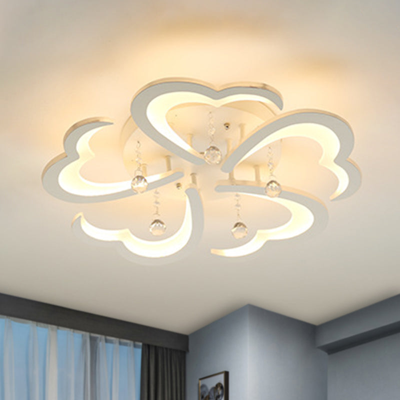 23"/43" W Heart Living Room Flush Mount Simple Acrylic 5/15 Lights White Flush Light Fixture in Warm/White/3 Color Light