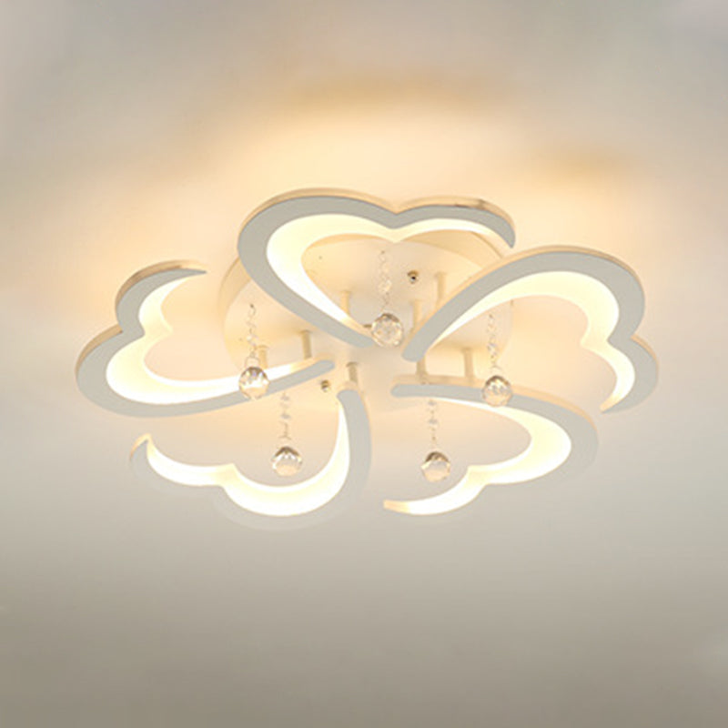 23"/43" W Heart Living Room Flush Mount Simple Acrylic 5/15 Lights White Flush Light Fixture in Warm/White/3 Color Light