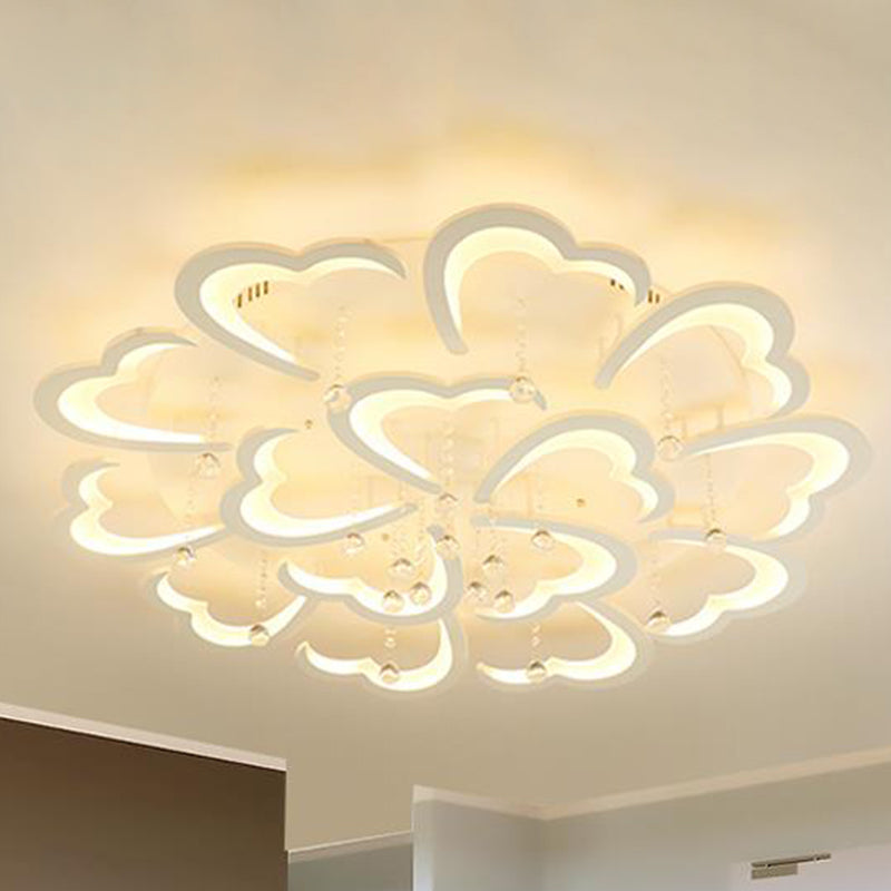 23"/43" W Heart Living Room Flush Mount Simple Acrylic 5/15 Lights White Flush Light Fixture in Warm/White/3 Color Light