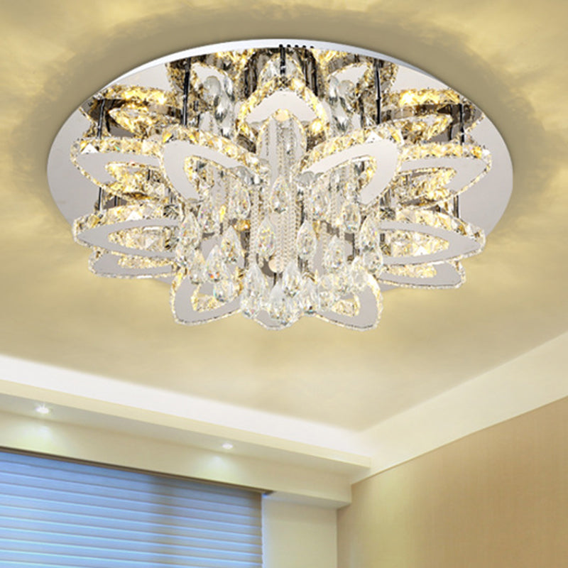 19.5"/23.5" W LED Crystal Flush Mount Modern Chrome Blossom Living Room Close to Ceiling Light in Remote Control Stepless Dimming/2 Color Light