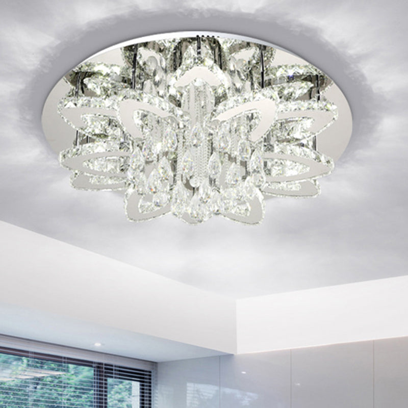 19,5 "/23.5" W LED Crystal Flush Mount Modern Chrome Blossom Living Room Close to Ceiling Light in Remote Control Stepless Dimming/2 Color Light