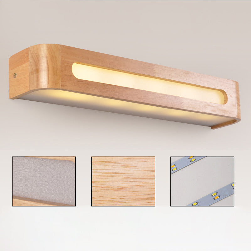 Rectangular Vanity Wall Light Fixtures Nordic Minimalist Style Wood Single Vanity Light