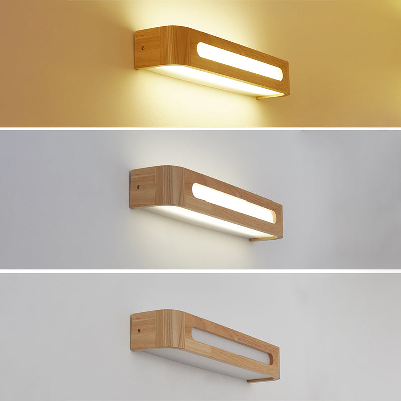 Rectangular Vanity Wall Light Fixtures Nordic Minimalist Style Wood Single Vanity Light