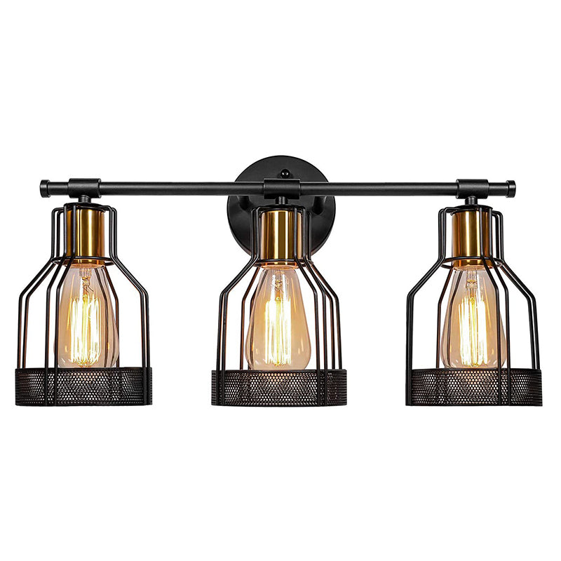 Cage Shade Vanity Wall Light Retro Industrial Style Metal 3 Light Vanity Light