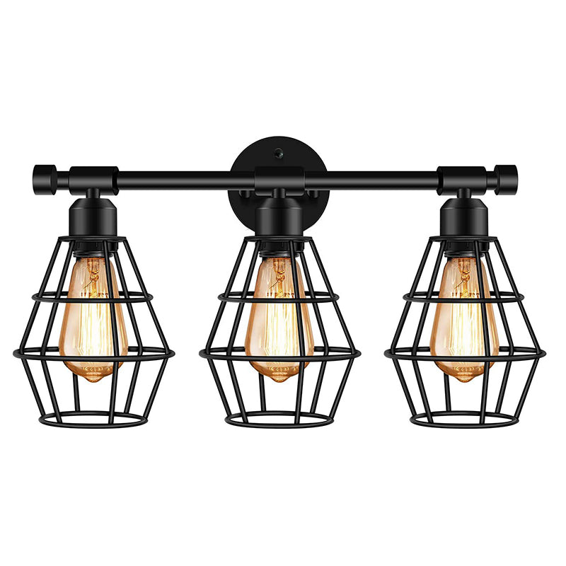 Cage Shade Vanity Wall Light Retro Industrial Style Metal 3 Light Vanity Light