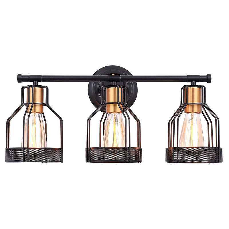 Cage Shade Vanity Wall Light Retro Industrial Style Metal 3 Light Vanity Light