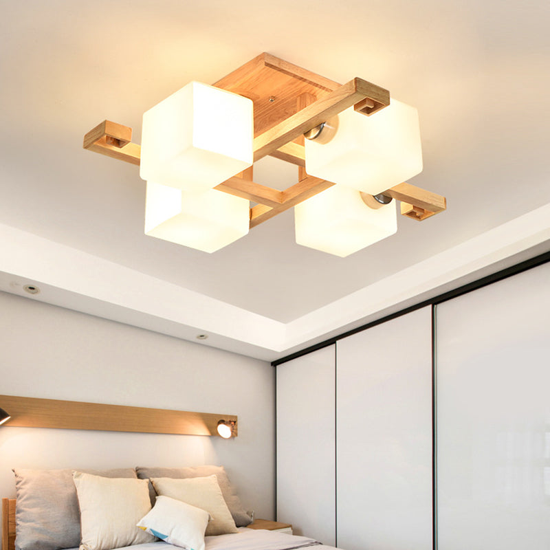 Moder Natural de madera natural Semi Flush Mount Lighture Rectangle Glass Shade Semi Flush para sala de estar