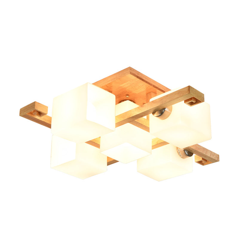 Moder Natural de madera natural Semi Flush Mount Lighture Rectangle Glass Shade Semi Flush para sala de estar