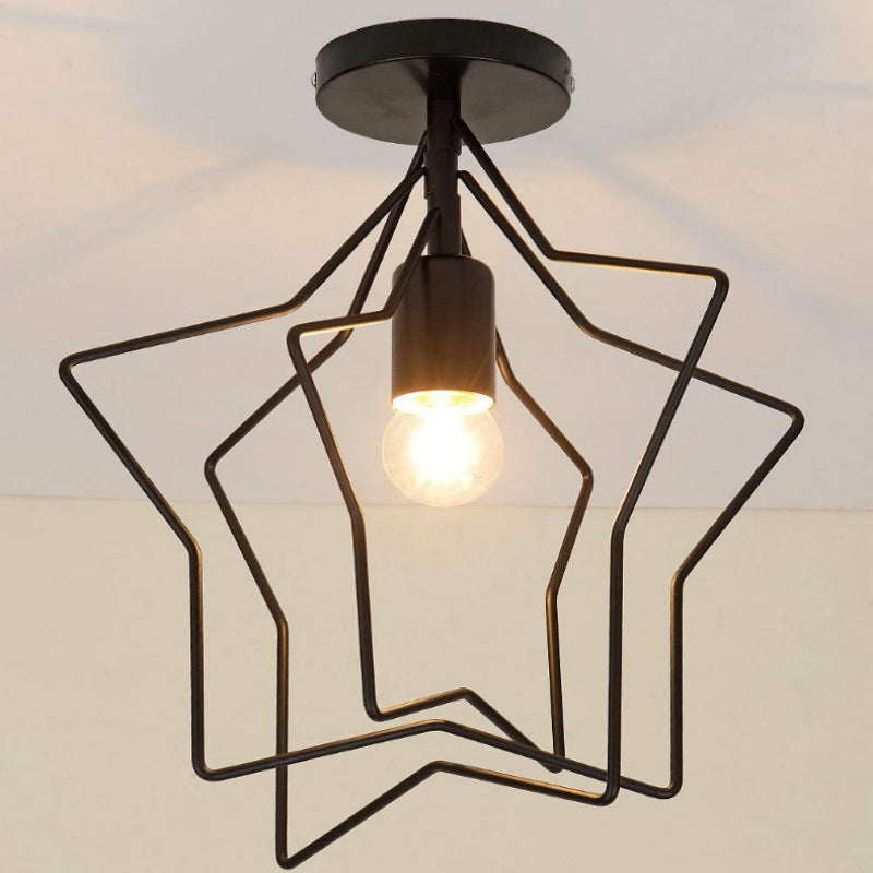 Black 1 Light Ceiling Lighting Retro Iron Star Semi Flush Mount Lighting for Living Room