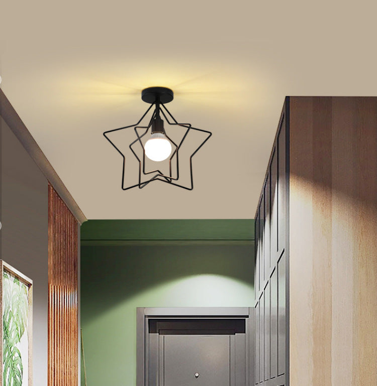 Zwart 1 Lichte plafondverlichting Retro Iron Star Semi Flush Mount Lighting voor woonkamer