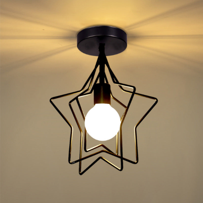 Black 1 Light Ceiling Lighting Retro Iron Star Semi Flush Mount Lighting for Living Room