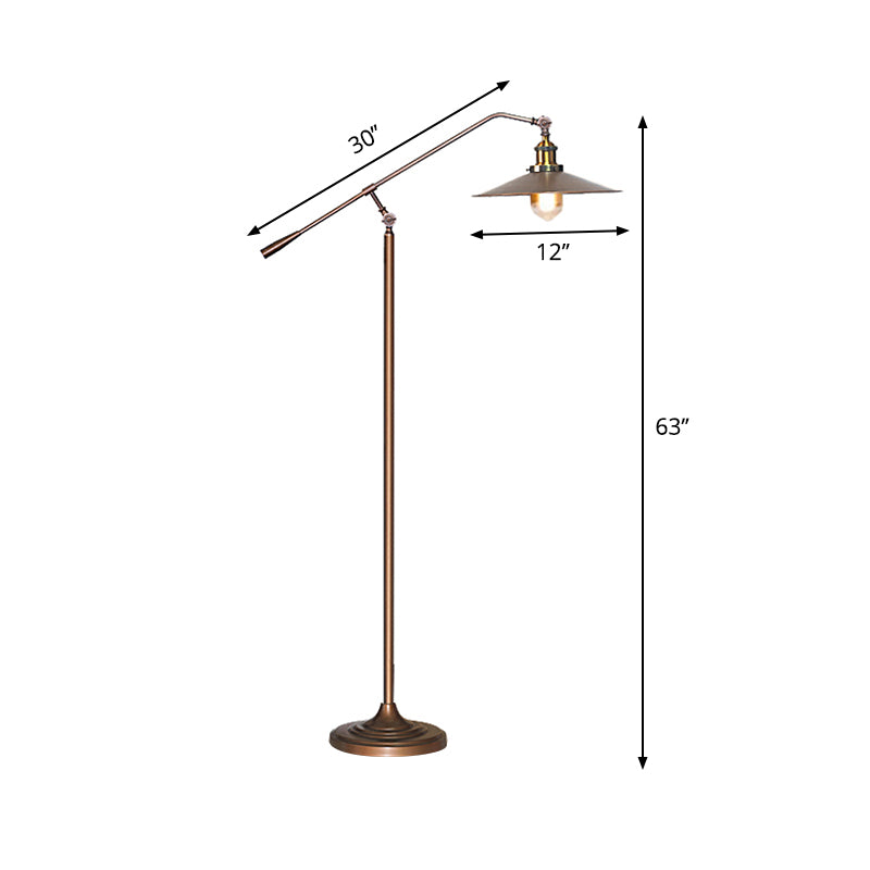 Flared Shade Floor Lamp Antique Stylish Metal 1 Head Living Room Standing Light with Adjustable Arm in Bronze