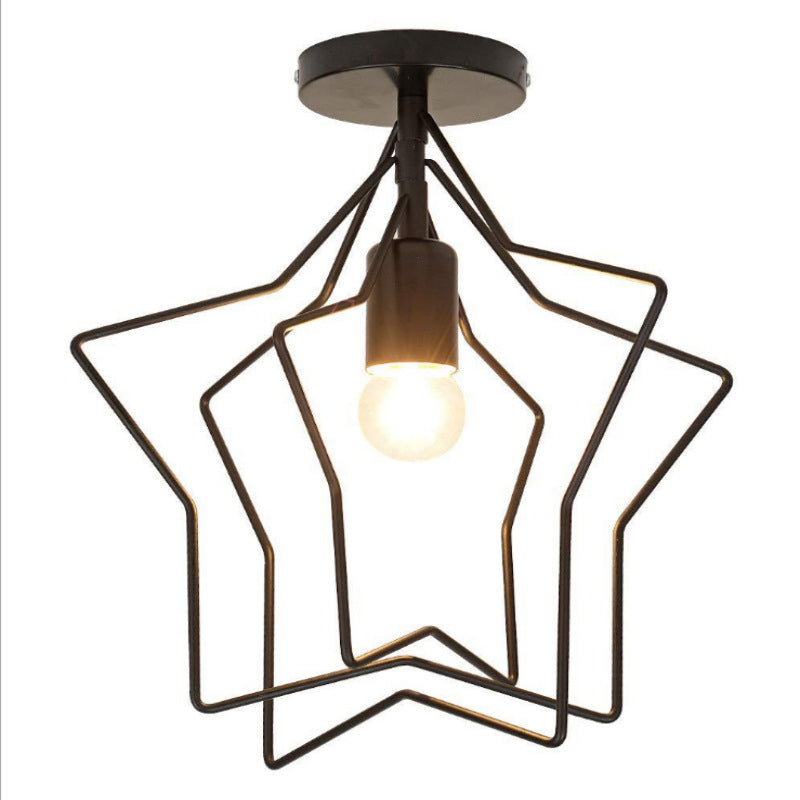 Black 1 Light Ceiling Lighting Retro Iron Star Semi Flush Mount Lighting for Living Room