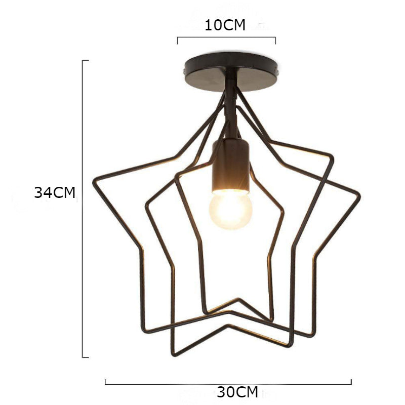 Schwarz 1 Licht Deckenbeleuchtung Retro Iron Star Semi Flush Mount Lighting für Wohnzimmer