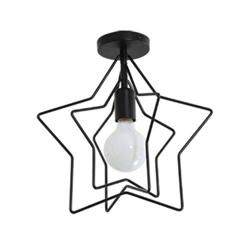 Black 1 Light Ceiling Lighting Retro Iron Star Semi Flush Mount Lighting for Living Room