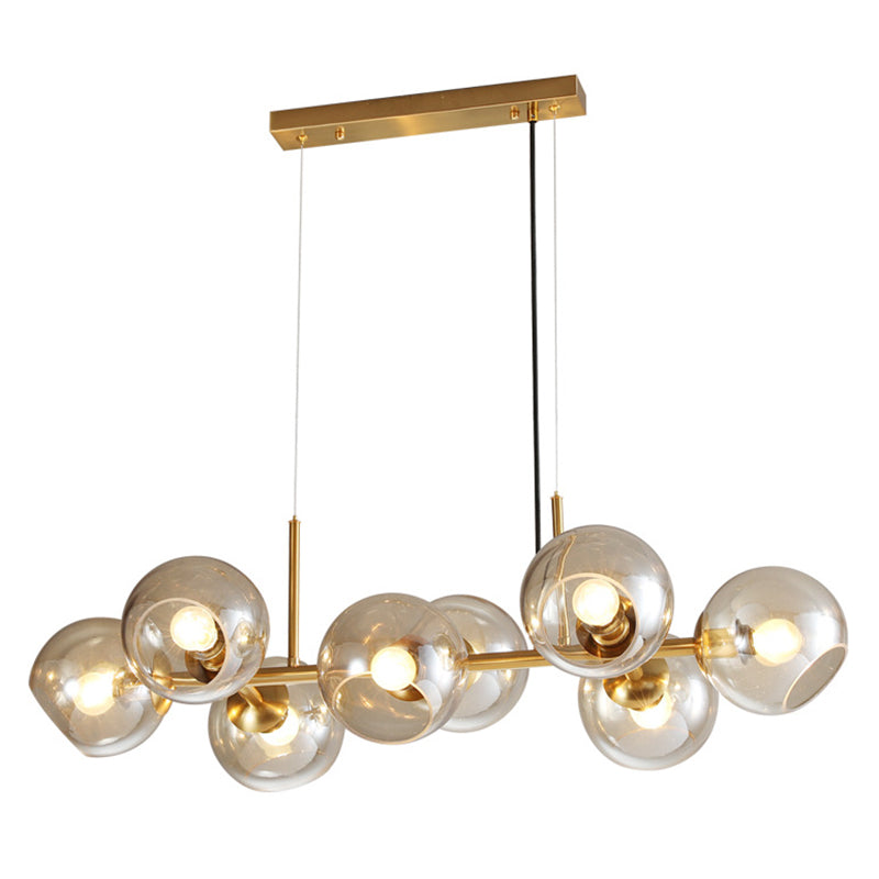 8 Light Mid-Century Gold Metal Island Pendants Lighting Light Spherical Glass Island Plafond Light for Dining Table