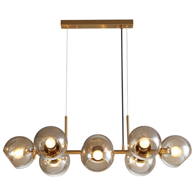 8 Light Mid-Century Gold Metal Island Pendants Lighting Light Spherical Glass Island Plafond Light for Dining Table