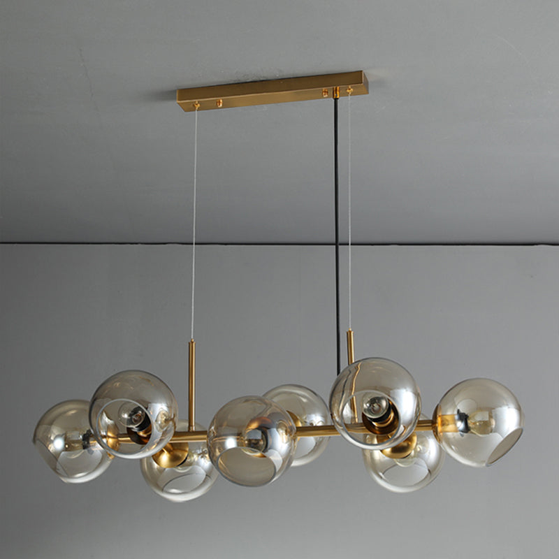 8 luce in metallo oro di mezza secolo, illuminazione a sospensione a sospensione sferica a soffitto isola vetro per tavolo da pranzo