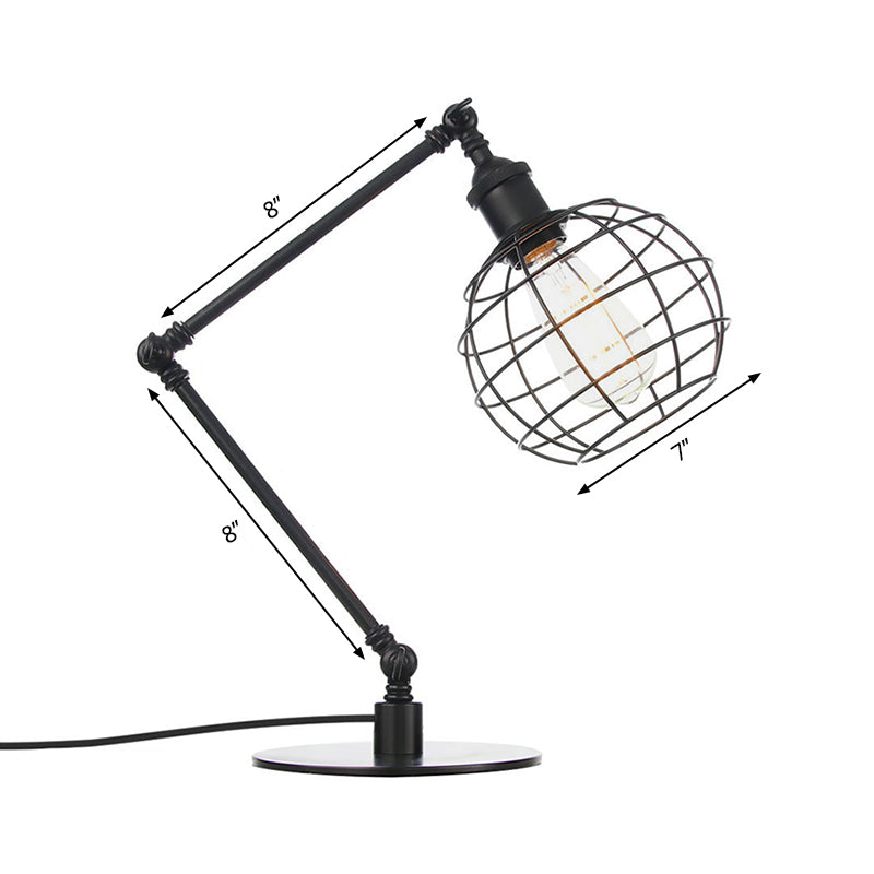 Warehouse Wire Guard Table Light Metal 1 Head Coffee Shop Table Lamp with Global Shade in Black/Brass Finish