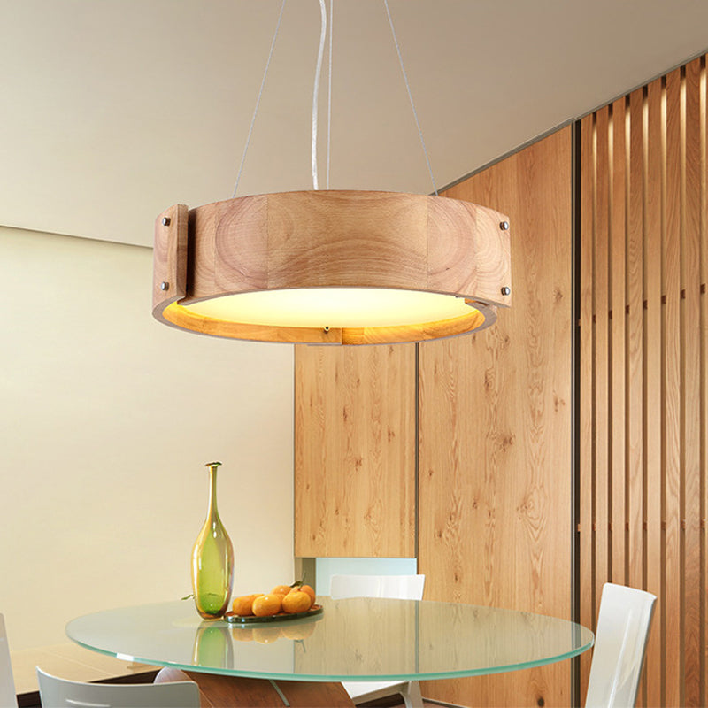 Natural Wood 1 Light Hanging Light Modern Simple Drum Pendant Ceiling Light for Restaurant