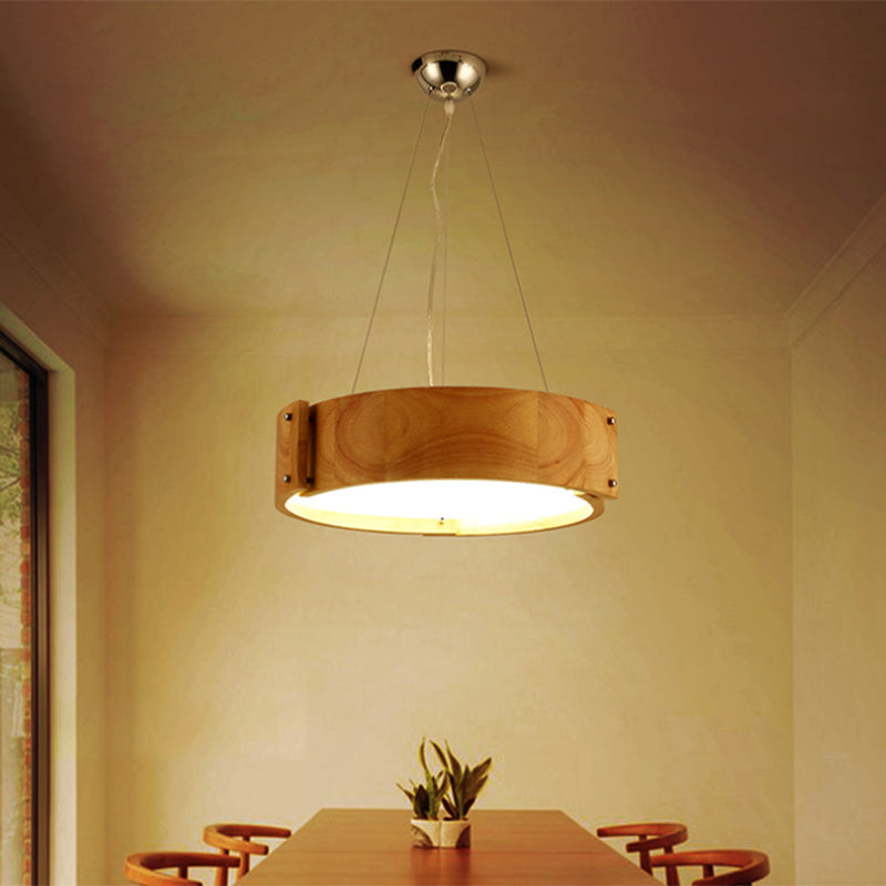 Natural Wood 1 Light Hanging Light Modern Simple Drum Pendant Ceiling Light for Restaurant