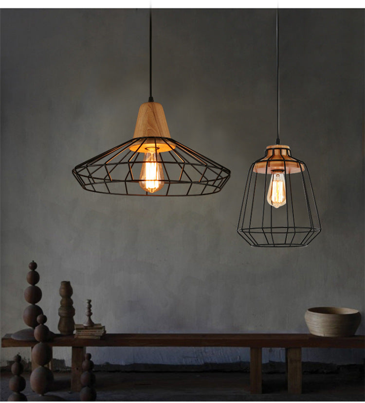 Black Metal 1 Light Pendant Light Industrial Retro Retro Wire Cage Hanging Lamping for Restaurant