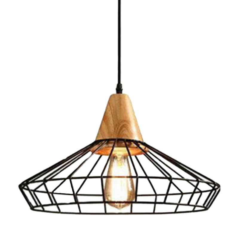 Black Metal 1 Light Pendant Light Industrial Retro Retro Wire Cage Hanging Lamping for Restaurant