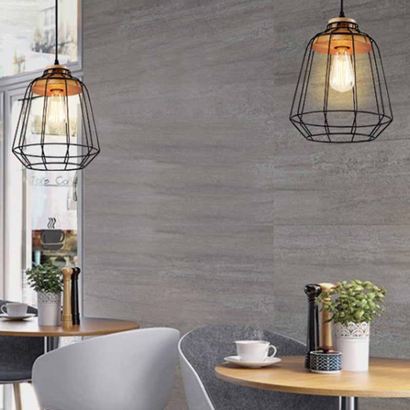 Zwart metalen 1 lichte hanglamp industriële retro draad kooi hangende lamp voor restaurant