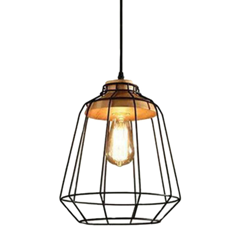 Black Metal 1 Light Pendant Light Industrial Retro Retro Wire Cage Hanging Lamping for Restaurant