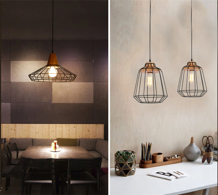 Black Metal 1 Light Pendant Light Industrial Retro Wire Cage Hanging Lamp for Restaurant