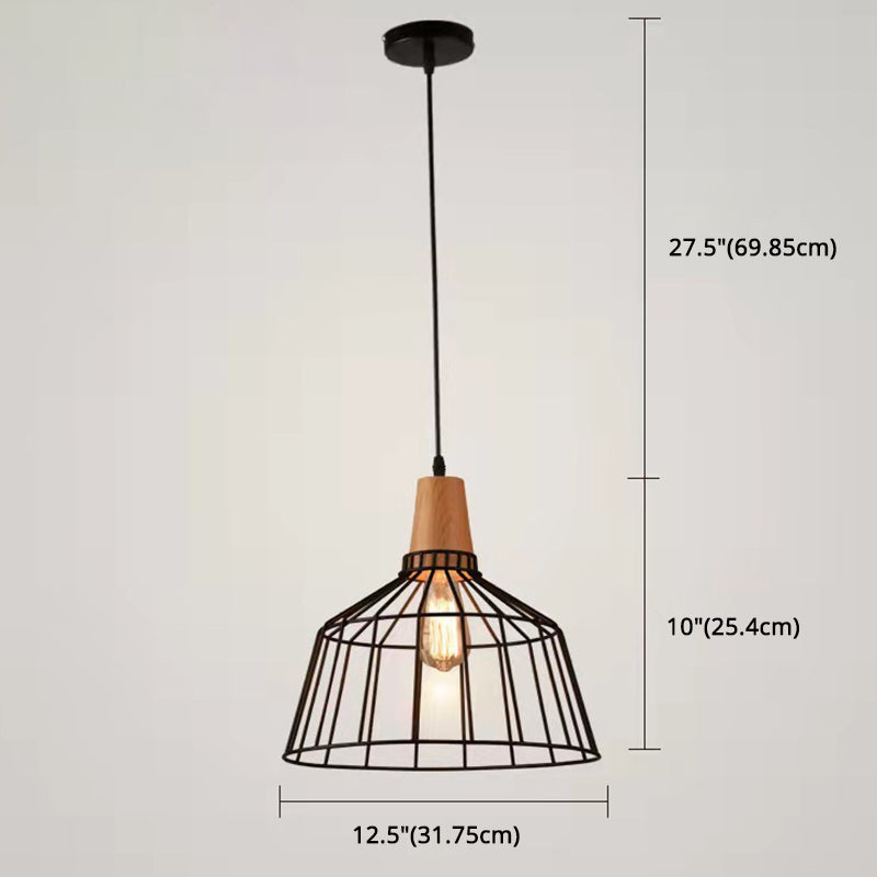 Black Metal 1 Light Pendant Light Industrial Retro Wire Cage Hanging Lamp for Restaurant