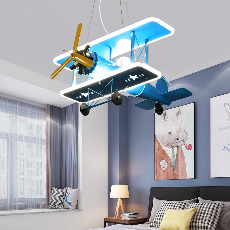 Cartoon Creative Personality Ceiling Pendant Light Metal Aircraft LED Hanging Light for Children Bedroom