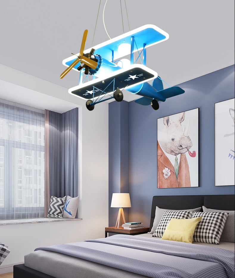 Cartoon Creative Personality Ceiling Pendant Light Metal Aircraft LED Hanging Light for Children Bedroom