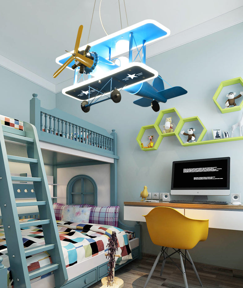 Cartoon Creative Personality Ceiling Pendant Light Metal Aircraft LED Hanging Light for Children Bedroom