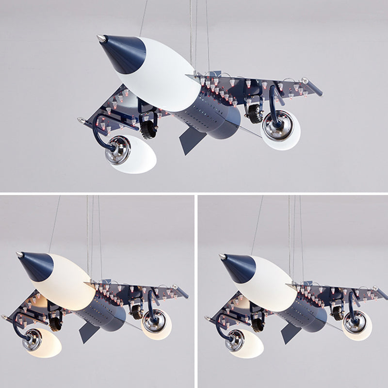 Modern Blue Creative Pendant Light Cartoon Warplane 3 Light Hanging Lamp for Children Bedroom