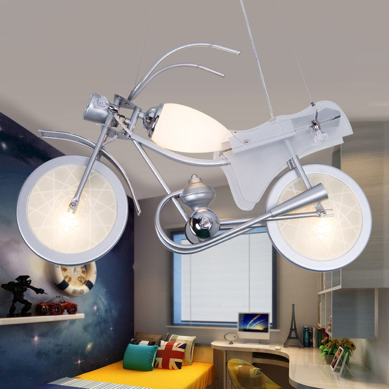 Modern Blue Creative Pendant Light Cartoon Motorcycle 3 Light Hanging Lamp for Children Bedroom