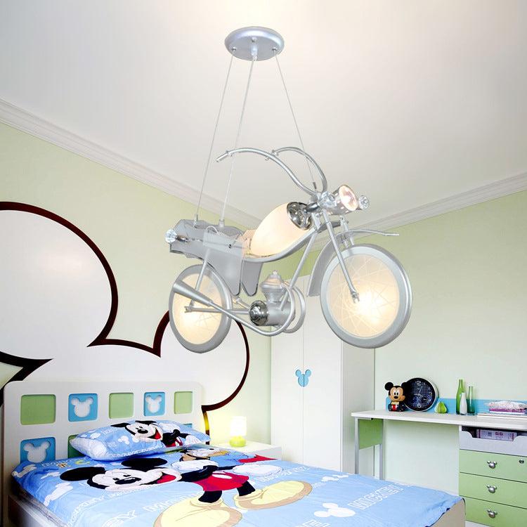 Modern Blue Creative Pendant Light Cartoon Motorcycle 3 Light Hanging Lamp for Children Bedroom