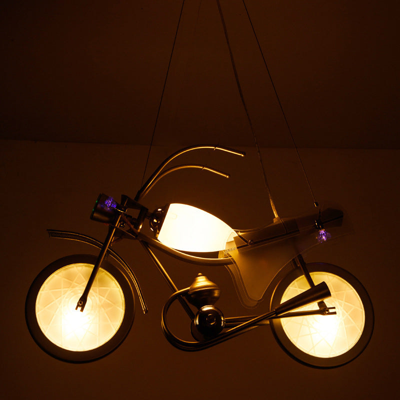 Modern Blue Creative Pendant Light Cartoon Motorcycle 3 Light Hanging Lamp for Children Bedroom