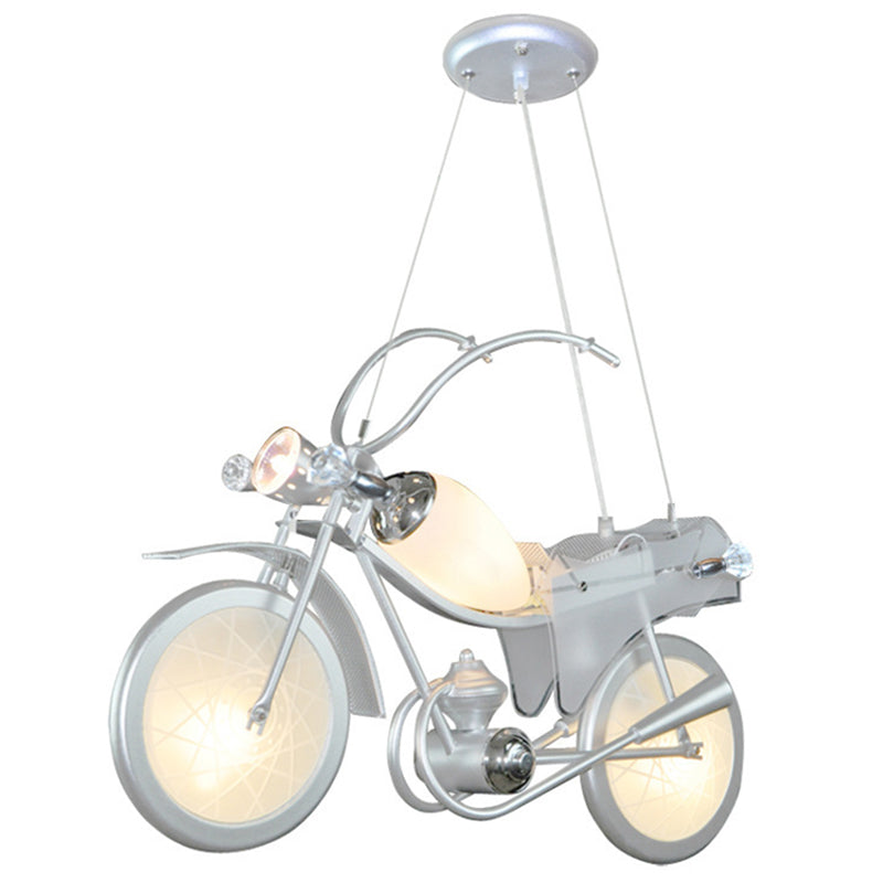 Modern Blue Creative Pendant Light Cartoon Motorcycle 3 Light Hanging Lamp for Children Bedroom