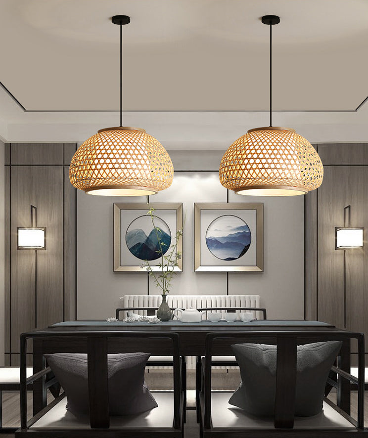 Lampe suspendue du pendentif globe avec room Shade Asia Style 1 Light suspendu au plafond Lanterne en beige