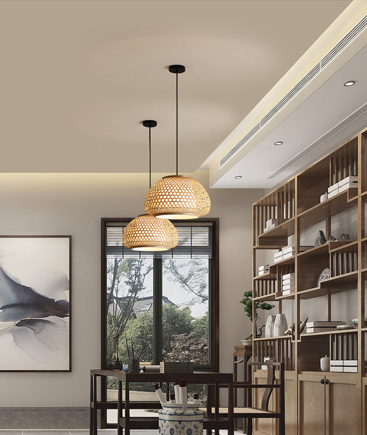 Lampe suspendue du pendentif globe avec room Shade Asia Style 1 Light suspendu au plafond Lanterne en beige