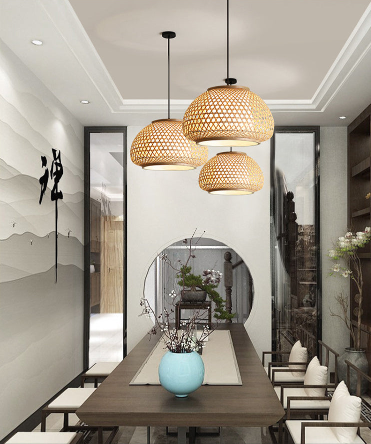 Lampe suspendue du pendentif globe avec room Shade Asia Style 1 Light suspendu au plafond Lanterne en beige