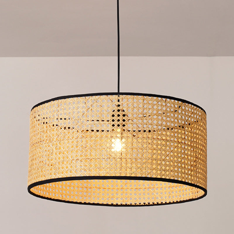 Tambour rotin pendentif pendentif suspendu lampe asiatique style 1 lumière suspendue plafond plafond en beige pour le salon