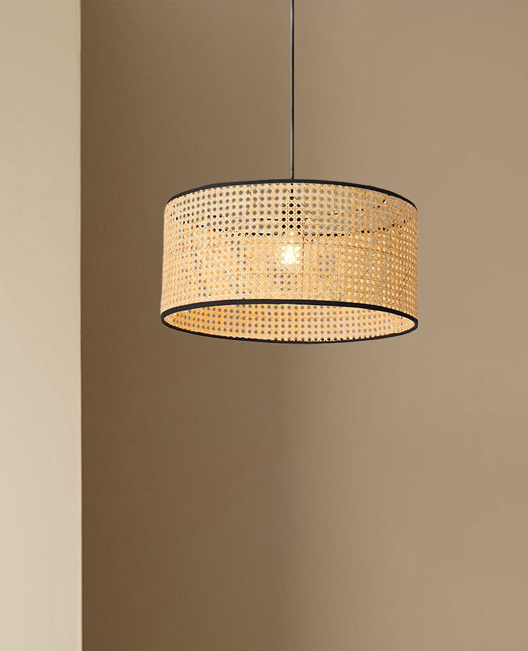 Tambour rotin pendentif pendentif suspendu lampe asiatique style 1 lumière suspendue plafond plafond en beige pour le salon