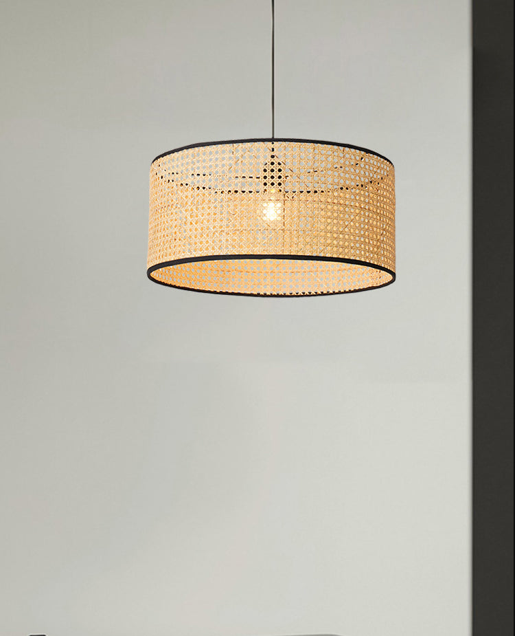 Tambour rotin pendentif pendentif suspendu lampe asiatique style 1 lumière suspendue plafond plafond en beige pour le salon