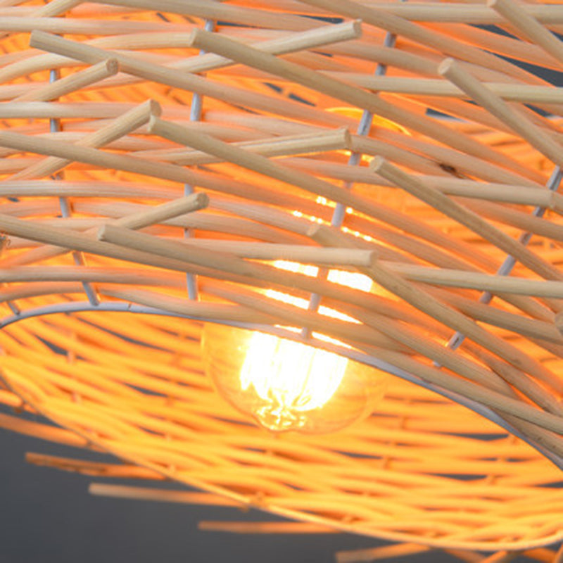 Design del nido moderno Apparecchio di illuminazione interno Rattan 1 Lampada a sospensione decorativa leggera in beige